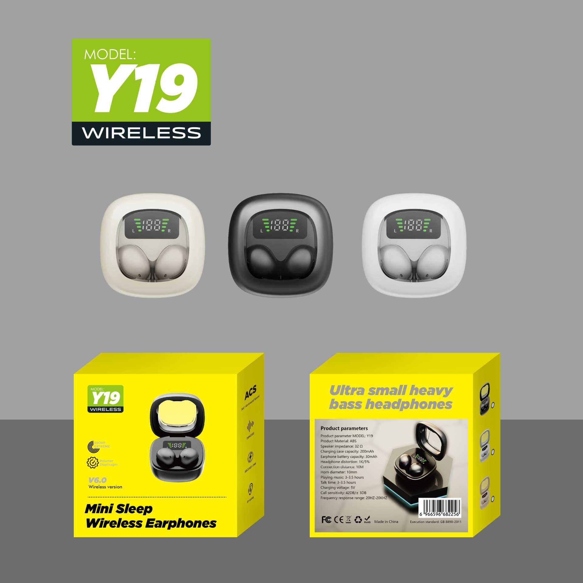 2025 New Bluetooth Earphone Wireless Noise Cancelling High Sound Quality Sports Ultra Long Battery Life Y19 Sleep Earphone