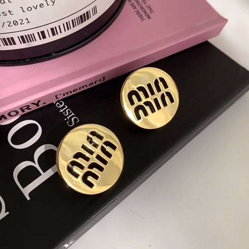 Niche metal circular hollow letter ear stud earrings simple ear accessory women