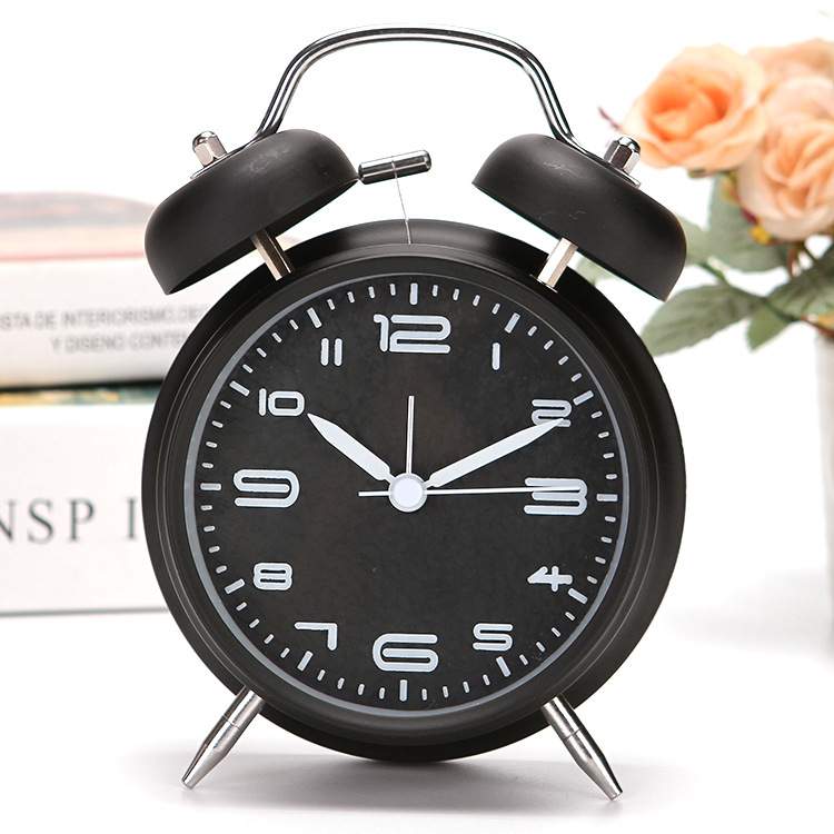 Battery metal 4-inch three-dimensional letter ringing alarm clock student with night light bedroom silent clock