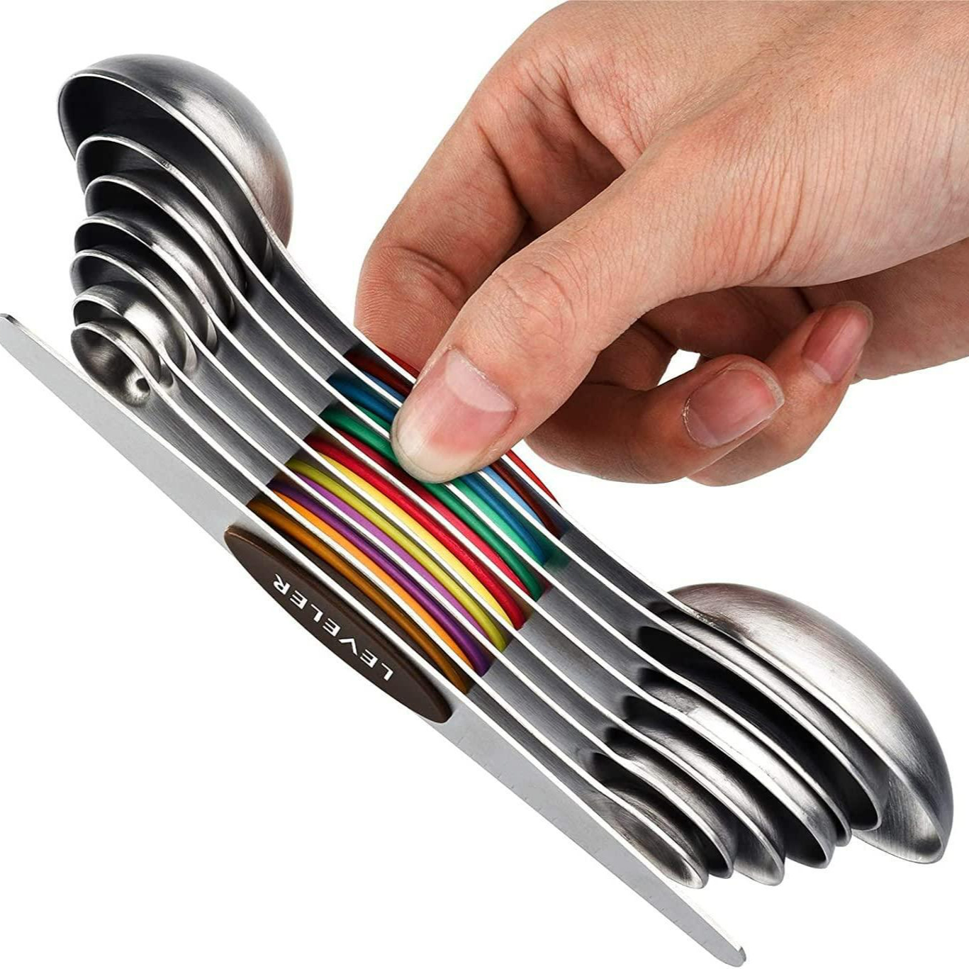 FCM Magnetic Overlapping 430 Stainless Steel Double Head Measuring Spoon Set with Scale Multifunctional Measuring Spoon