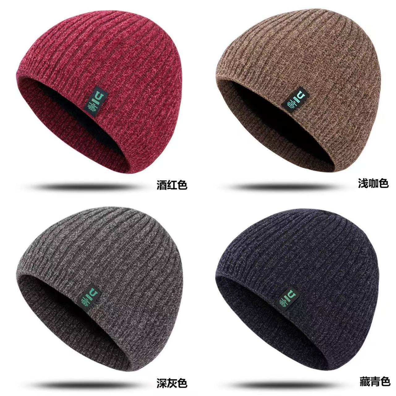 Men's Autumn Winter Warm Fleece Lined Yarn Hat Men Women Outdoor Cycling Ear Protection Cold Proof Pullover Hat Ice