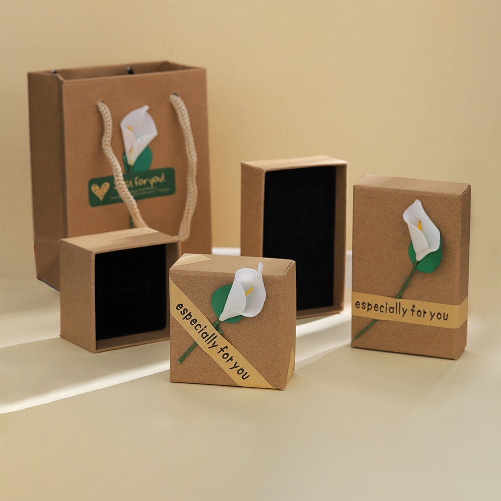 Jewelry Box Set Vintage Kraft Paper Gift Box Necklace Ring Bracelet Jewelry Box Flower Box