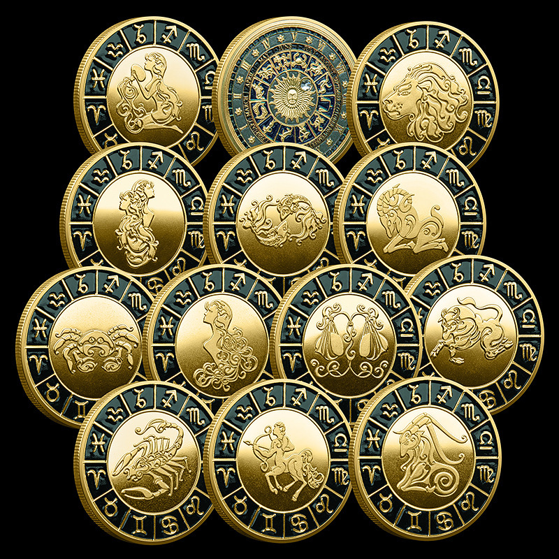 Twelve Zodiac Commemorative Medal 12 Pieces Full Set Coin Zodiac Commemorative Coin Lucky Coin Zodiac Twelve Palace Collection