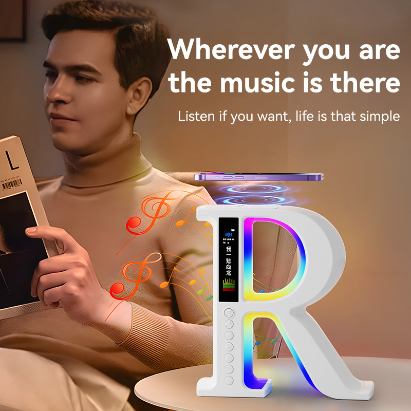 Big R wireless charging Bluetooth sound portable radio atmosphere light Bluetooth speaker decoration alarm clock multifunctional