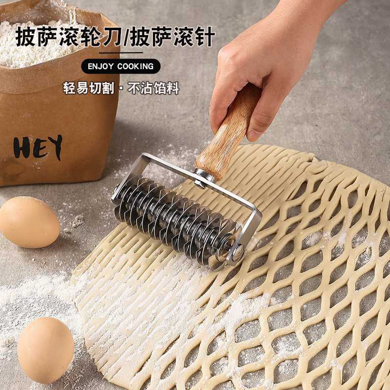 Stainless Steel Pizza Dough Roller Knife Rolling Needle Pricker Western Pastry Dough Mesh Knife Grid Lace Baking Tool