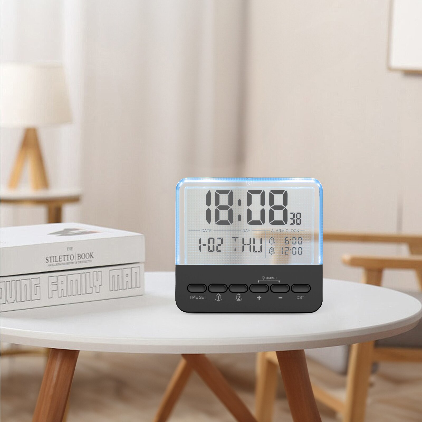 2026 new transparent glass clock LCD seven-color changing luminous electronic alarm clock large screen bedroom bedside clock
