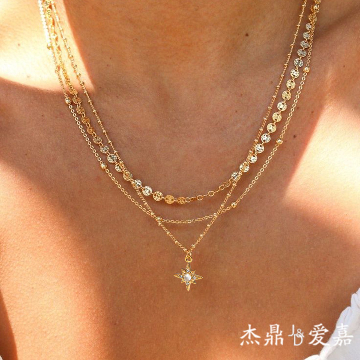 Jieding jewelry stainless steel eight-pointed star necklace multi-layer collarbone chain titanium steel accessories