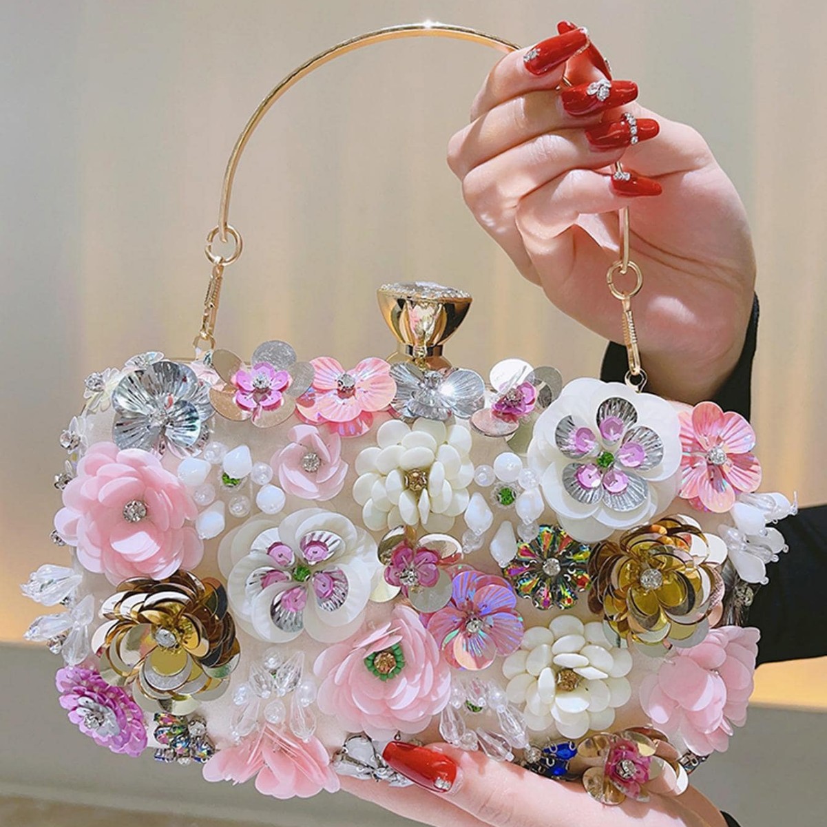 New Banquet Bag Colorful Sequins Flower Evening Bag Celebrity Clutch Annual Meeting Cheongsam Bag Dress Bag