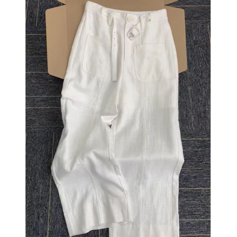 Super! Relaxed Old Money Style~ Minimalist White Linen Casual Wide-Leg Trousers