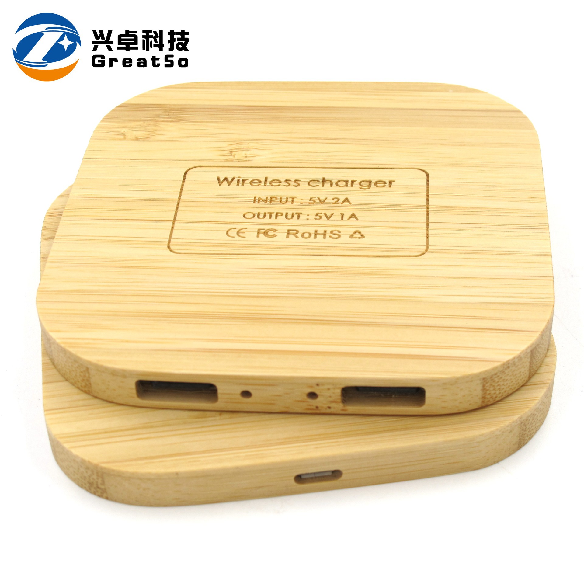 New bamboo wood wireless charger dual USB bamboo wireless charger custom