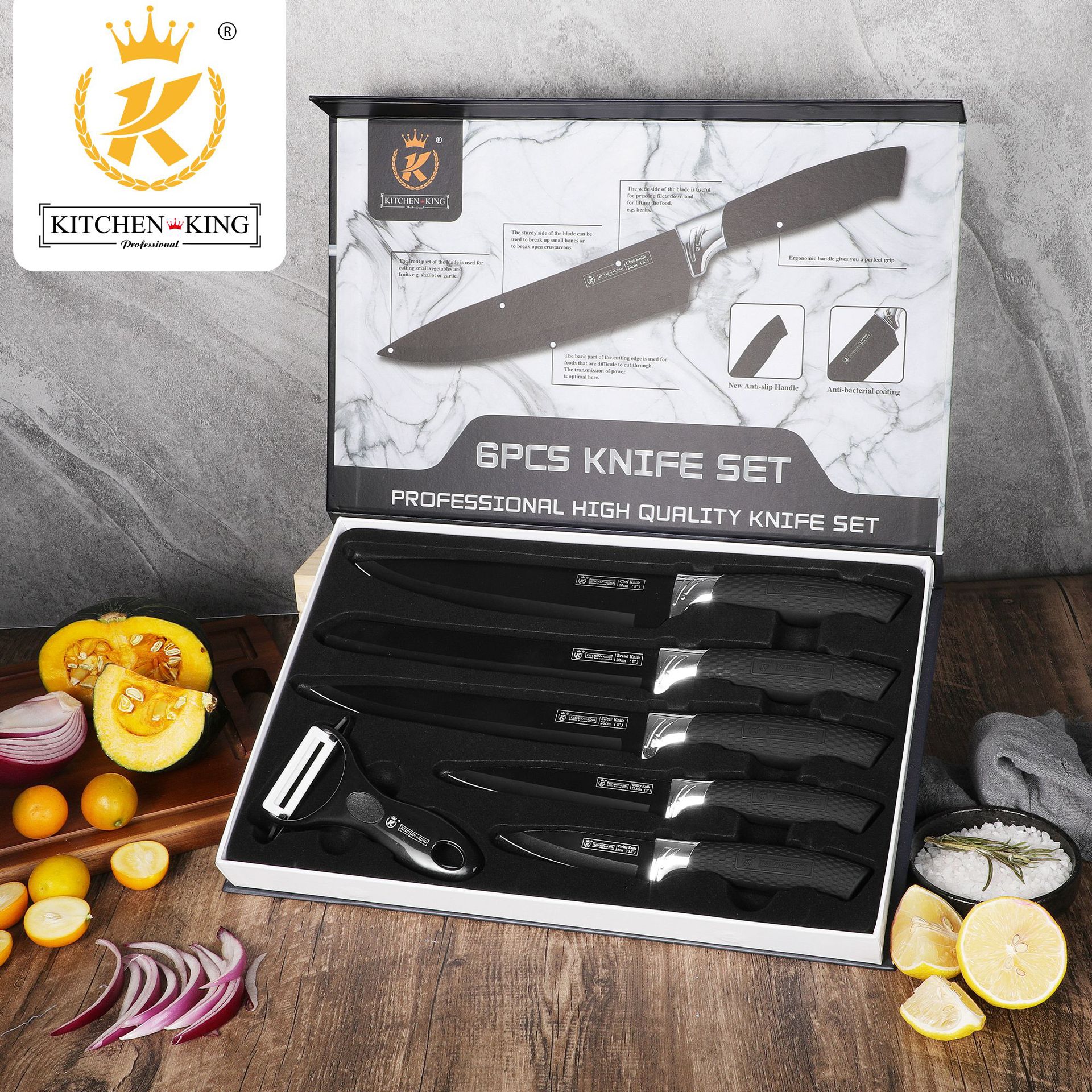 Kitchen Knife Set Black Blade Home Chef Knife Fruit Knife Stainless Steel Knife Gift Six-Piece Knife