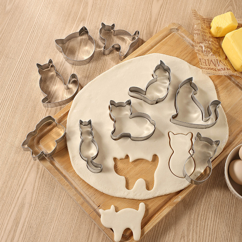 Stainless steel cookie cutter set of 9, cartoon cat cookie cutter, baking tool, fruit cutter