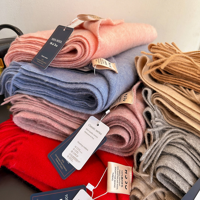 100% wool scarf women winter thick 2024 new camel color shawl birthday new year gift