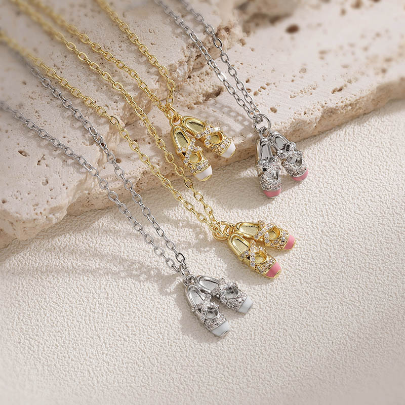 Sweet Colorful Drip Oil Ballet Shoes Necklace and Earrings Layered Jewelry Set
