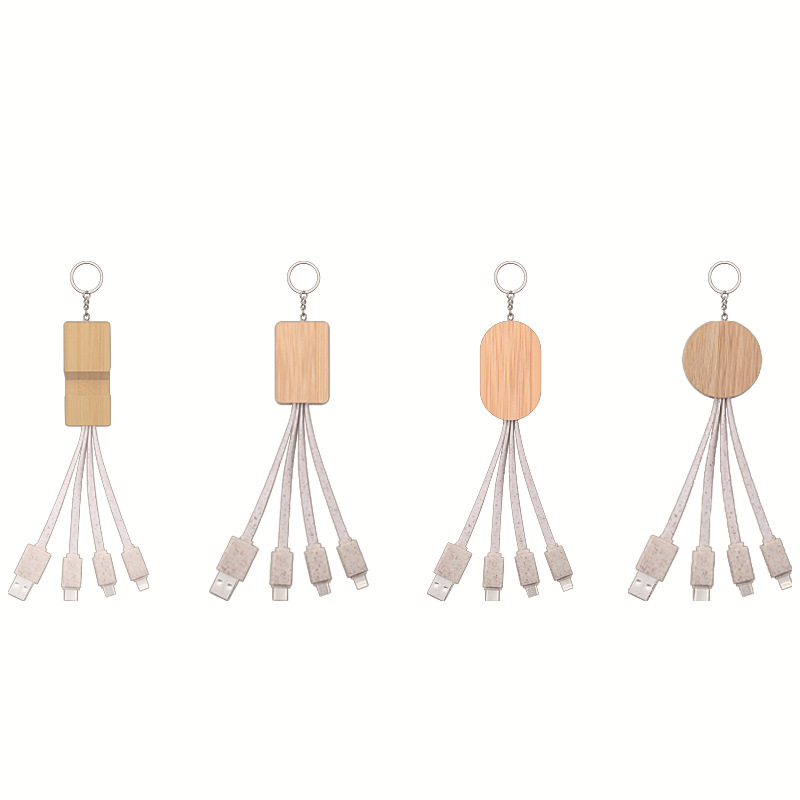 GRS eco-friendly bamboo wood multi-in-one wheat straw biodegradable charging cable multi-in-one USB phone charging cable