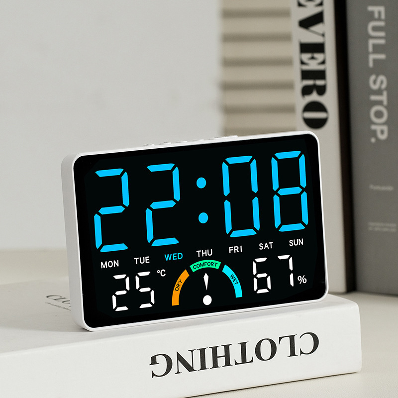 Home Temperature and Humidity LED Electronic Clock Simple Large Screen Hanging and Standing Two-Use Clock Multifunctional Bedside Alarm Clock GH9007