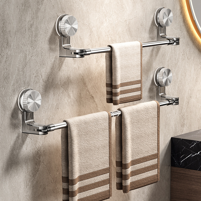 Suction cup towel rack bathroom no-drilling telescopic towel rod storage rack washroom bath towel hanging rack
