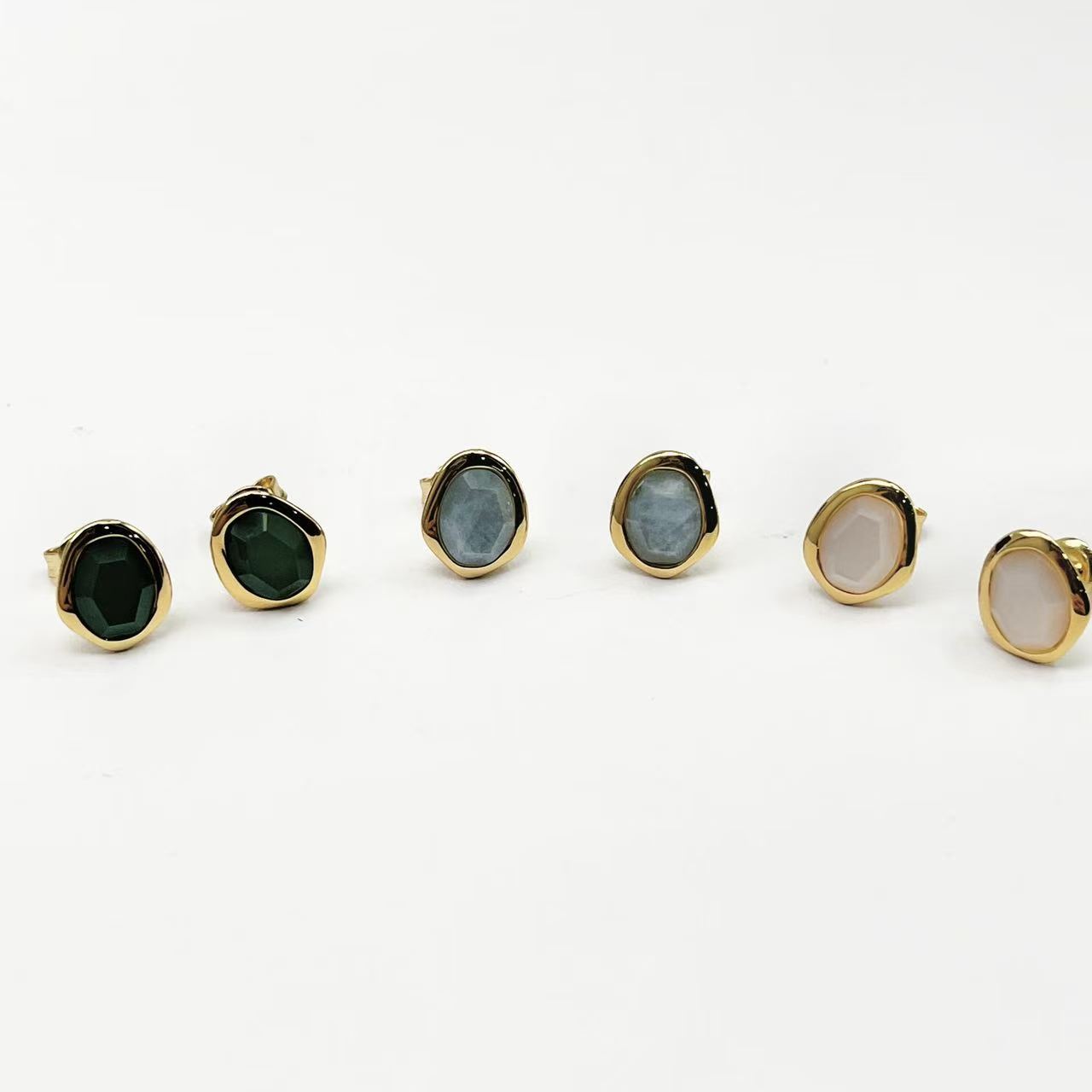 Flowing Light Gemstone Earrings Simple S925 Silver Gold-Plated 18K Gold Treasure Texture Gemstone