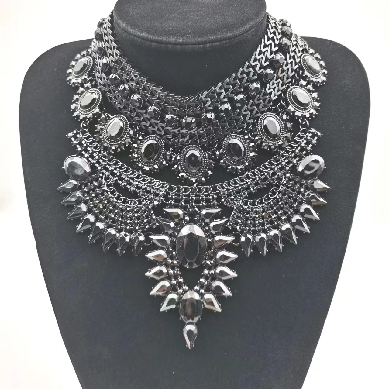 Multi-layer exaggerated full rhinestone necklace alloy crystal ornament