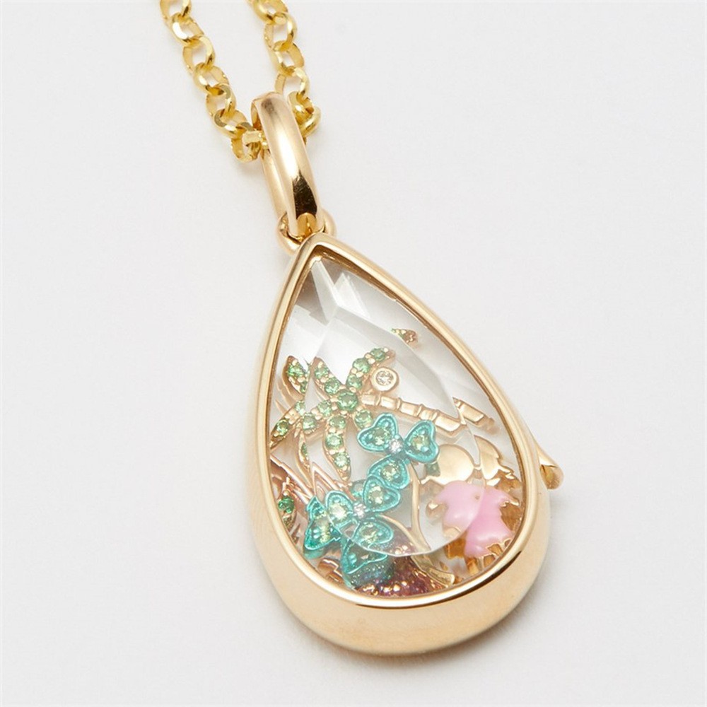 Ocean heart openable necklace teardrop pendant cute small item锁骨链 copper