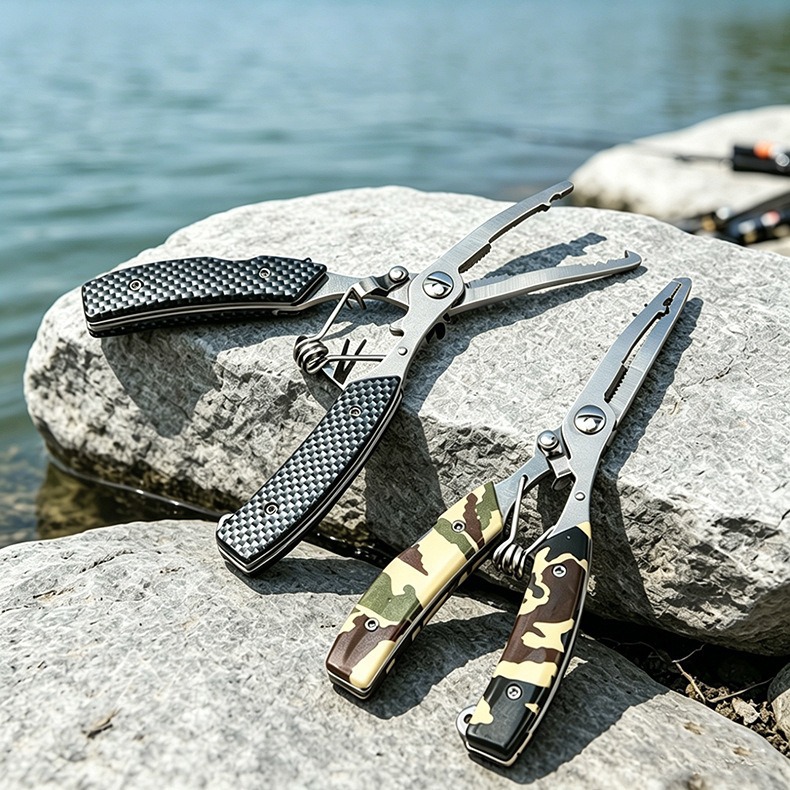 Stainless Steel Fishing Pliers Textured Fishing Pliers Outdoor Camping Portable Fishing Tool Line Scissors