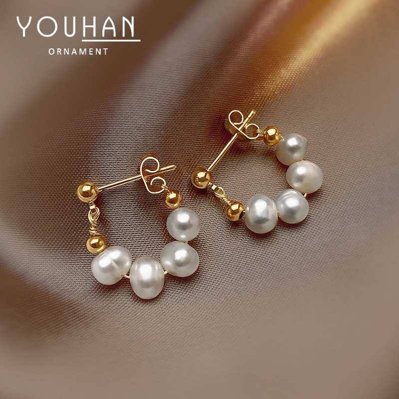 S925 silver needle Baroque freshwater pearl ear studs for women earrings ear drops