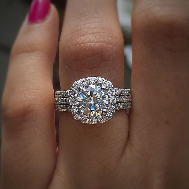 Cao Shi New Ring Full Diamond Zircon Copper Jewelry Wedding Exchange Ring