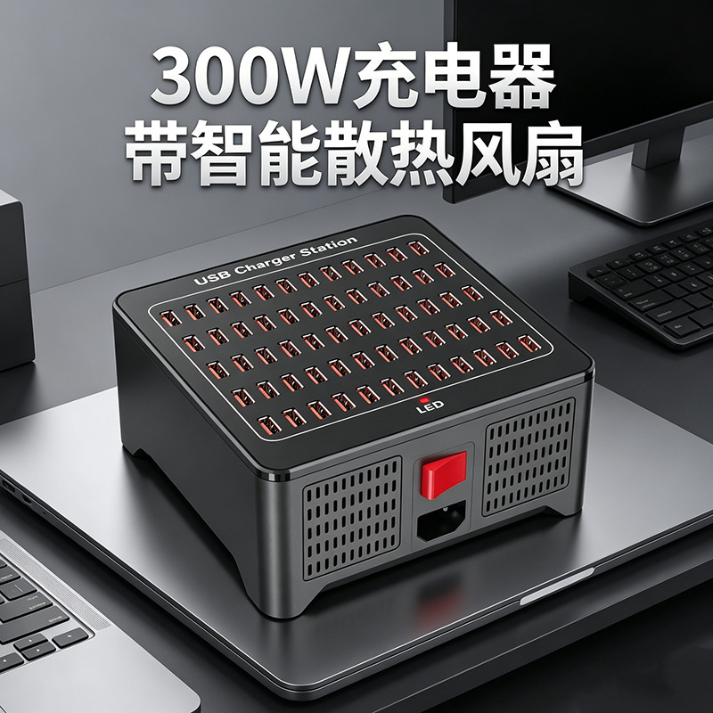 60-Port Power Adapter 300W Mobile Phone Charging Station Studio Office USB Multi-Port Desktop Charger