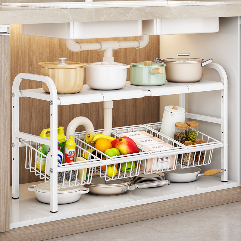 Kitchen telescopic under-sink storage rack cabinet layered rack storage rack multifunctional pot rack storage