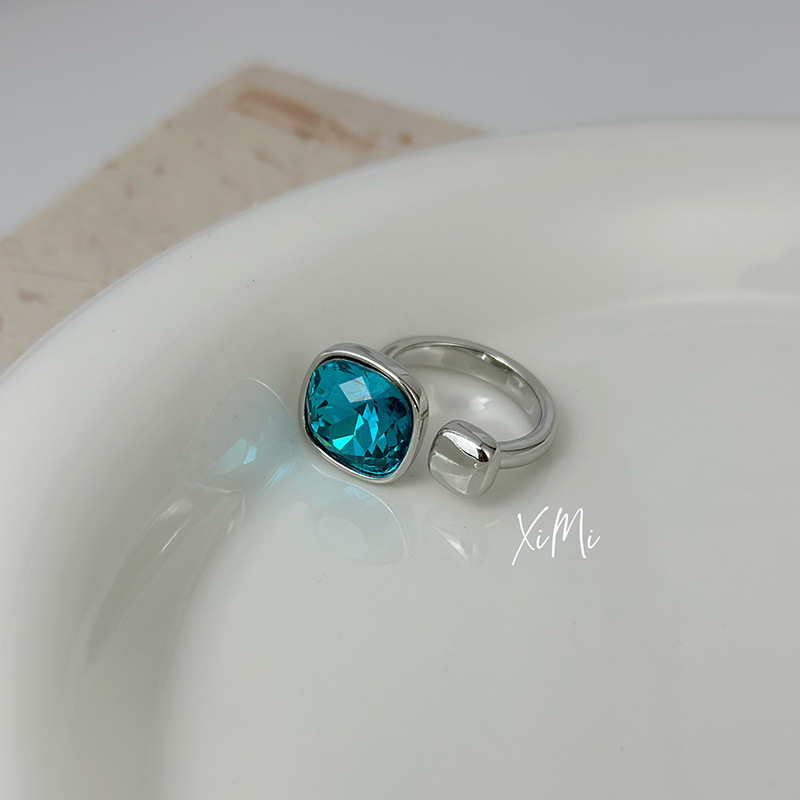 Blue Gemstone Open Ring for Women Delicate Index Finger Ring Vintage Style