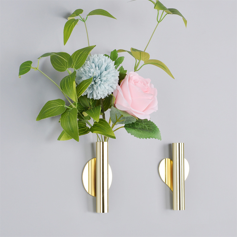 Wall Flower Vessel Nordic Style Wall Insert Flower Vase Gold No Drilling Living Room Wall Decoration Hanging Piece