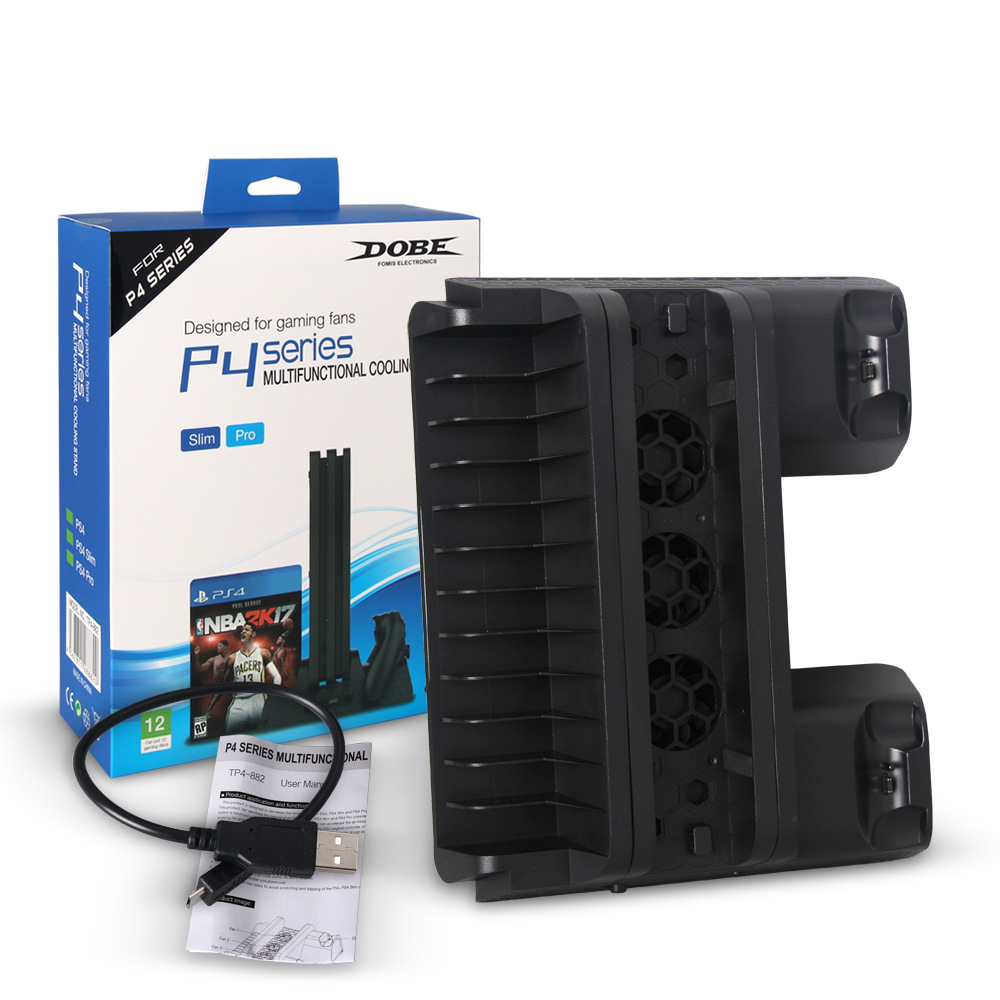 PS4 Slim Pro Game Console Cooling Fan Base Wireless Controller Dual Charger Game Disc Holder TP4-882