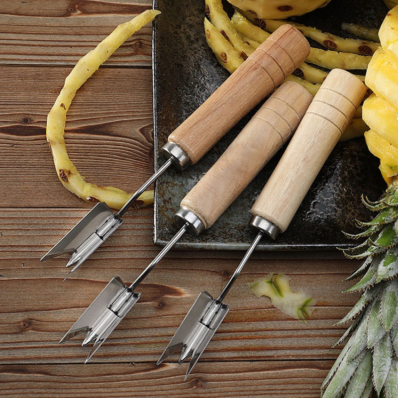 Pineapple knife wooden handle pineapple fork stainless steel pineapple peeler pineapple eye remover fruit knife special eye remover