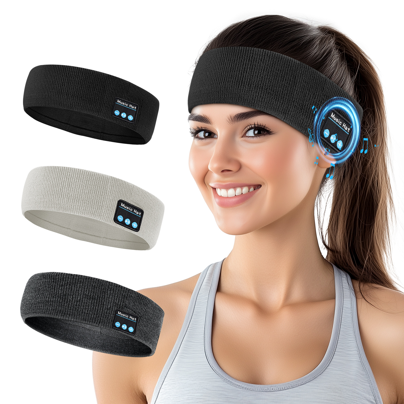 Wireless Bluetooth Headband Outdoor Fitness Sweat-Absorbing Headphone Music Call Outdoor Knitted Bluetooth Headband