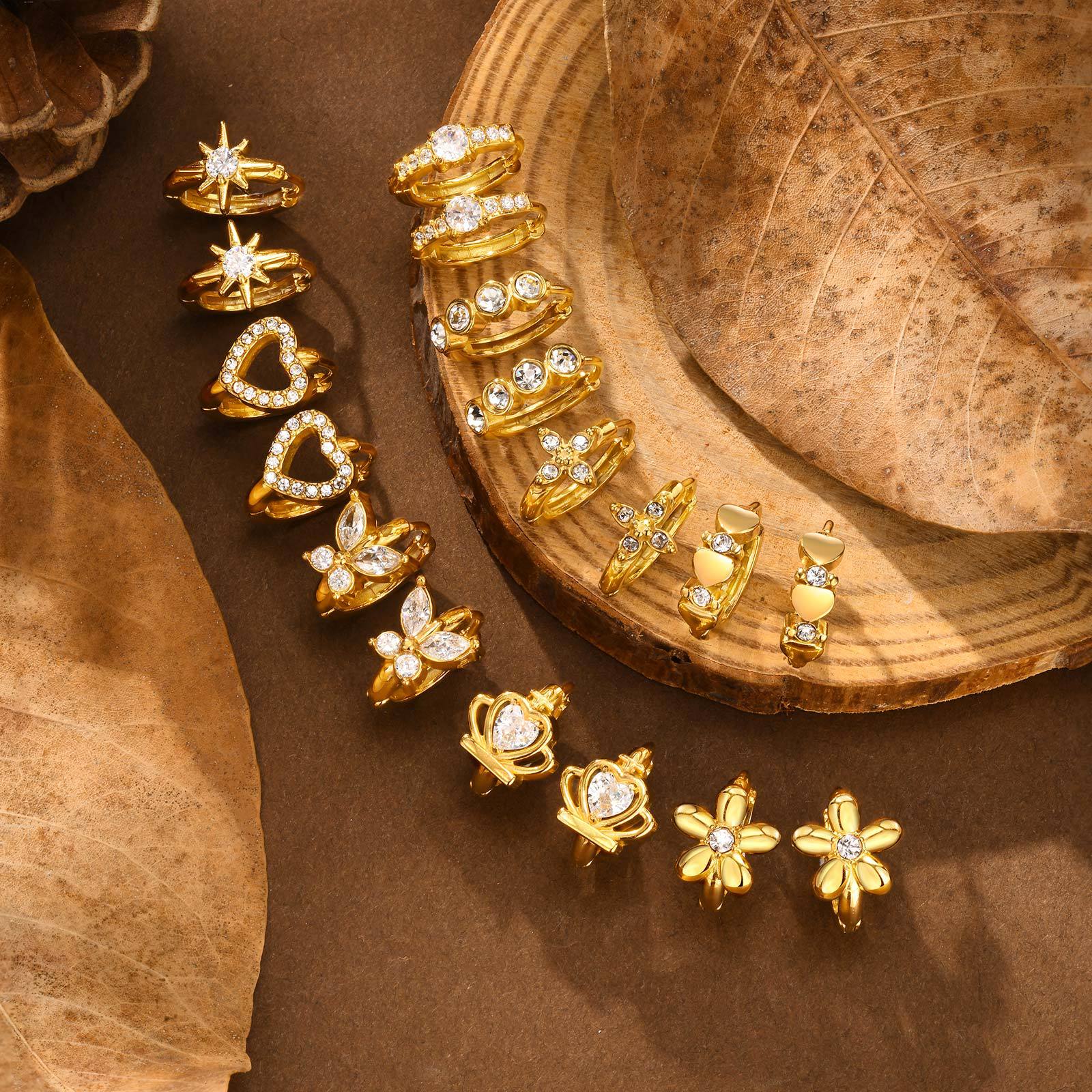Women's Stainless Steel Imitation Czech Stone Eight-Pointed Star Earring Gold Heart Butterfly Ear Stud Earring Huanmu Accessories