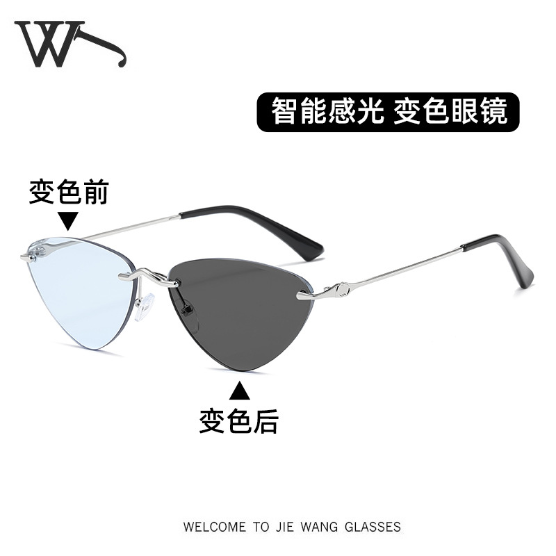 New Rimless Metal Sunglasses Street Photography UV Protection Color-Changing Sunglasses