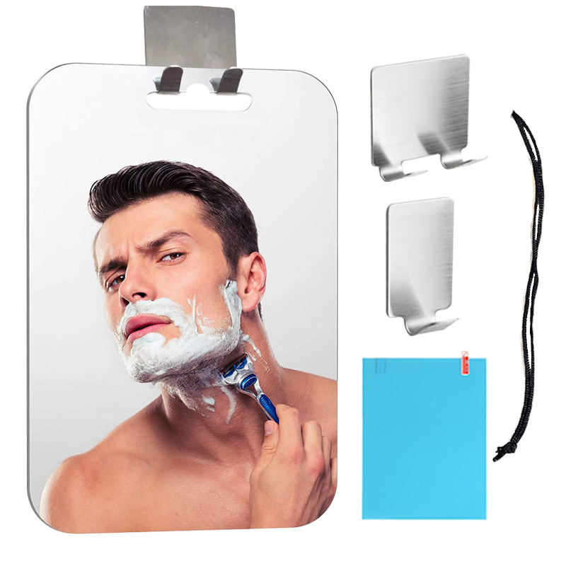 Large Size Unbreakable Anti-Fog Mirror with Stainless Steel Razor Holder Bathroom Shaving Acrylic Makeup Mirror