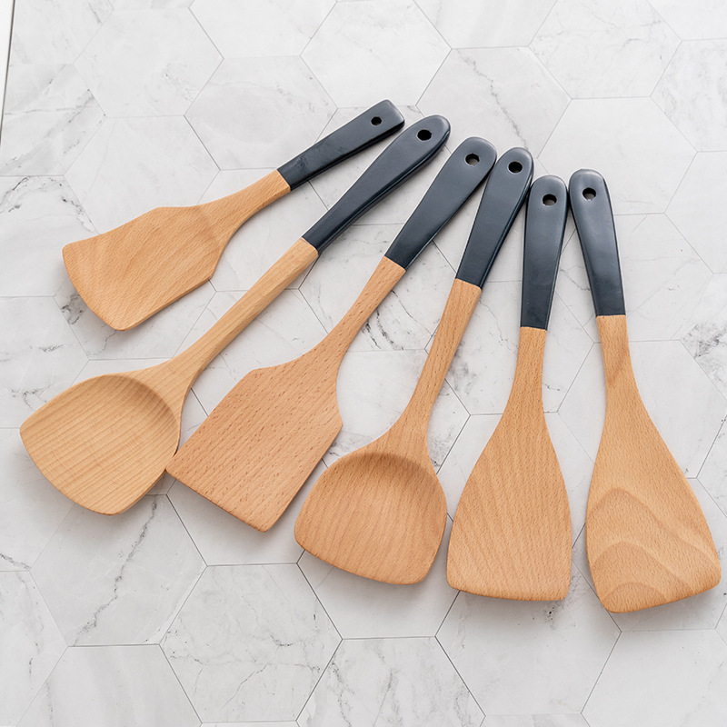 Lacquer Handle Long Handle Wooden Spatula Home Large Soup Spoon Wooden Spatula Stir-fry Spatula Kitchen Tool Non-stick Pan Large Spatula
