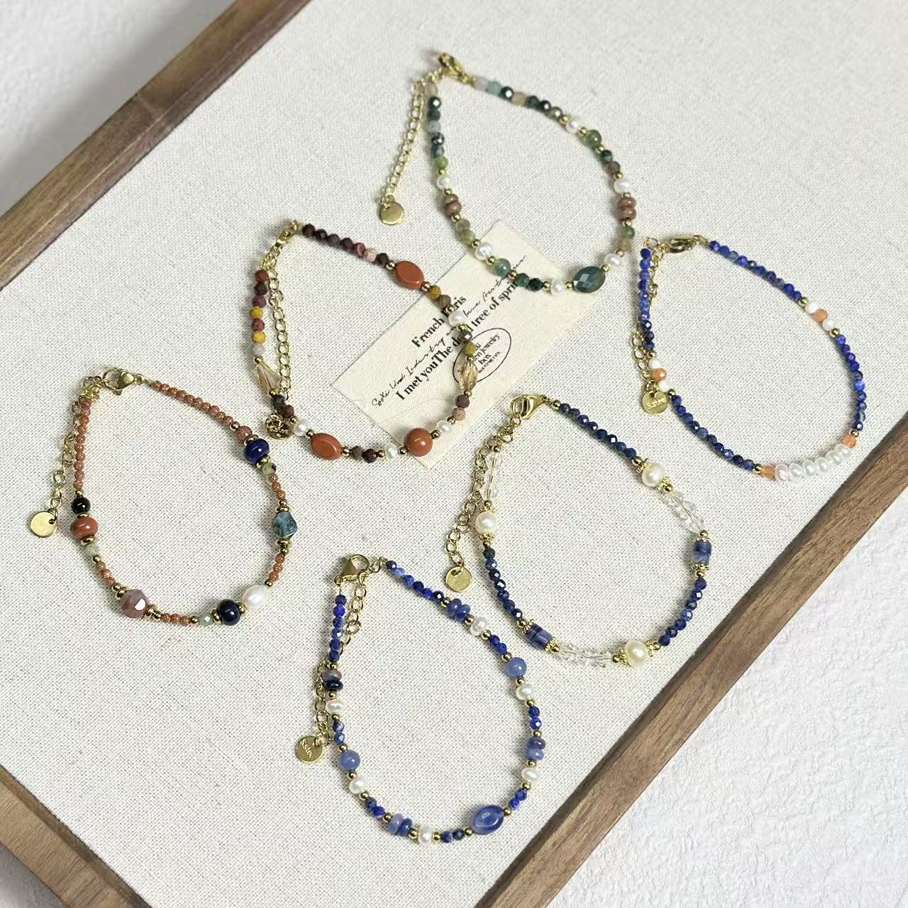New Chinese Style Ethnic Lapis Lazuli Freshwater Pearl Bracelet Dunhuang Yellow Stone Red Agate Beaded Bracelet Titanium Steel