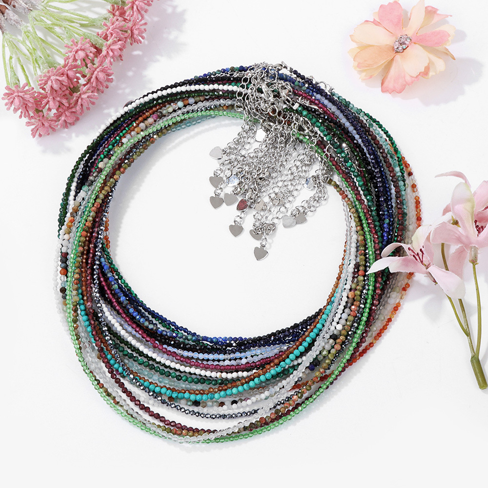 2mm stone bead thin necklace unisex simple single layer multi-color best friend gift collarbone chain