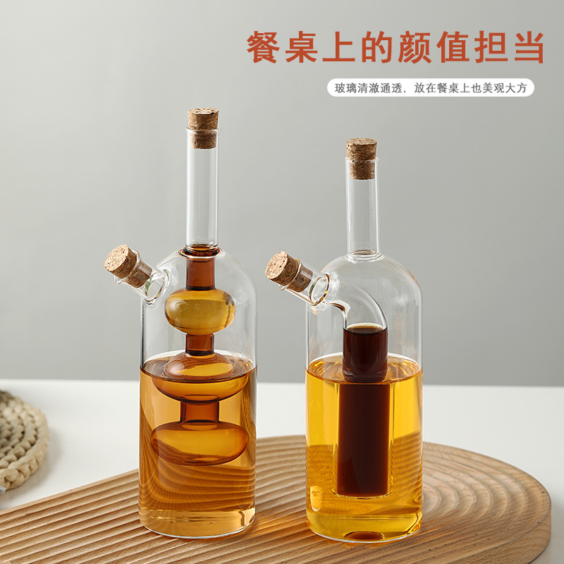 High borosilicate glass seasoning bottle, household kitchen soy sauce vinegar dual-use seasoning bottle, two-in-one sealed oil bottle