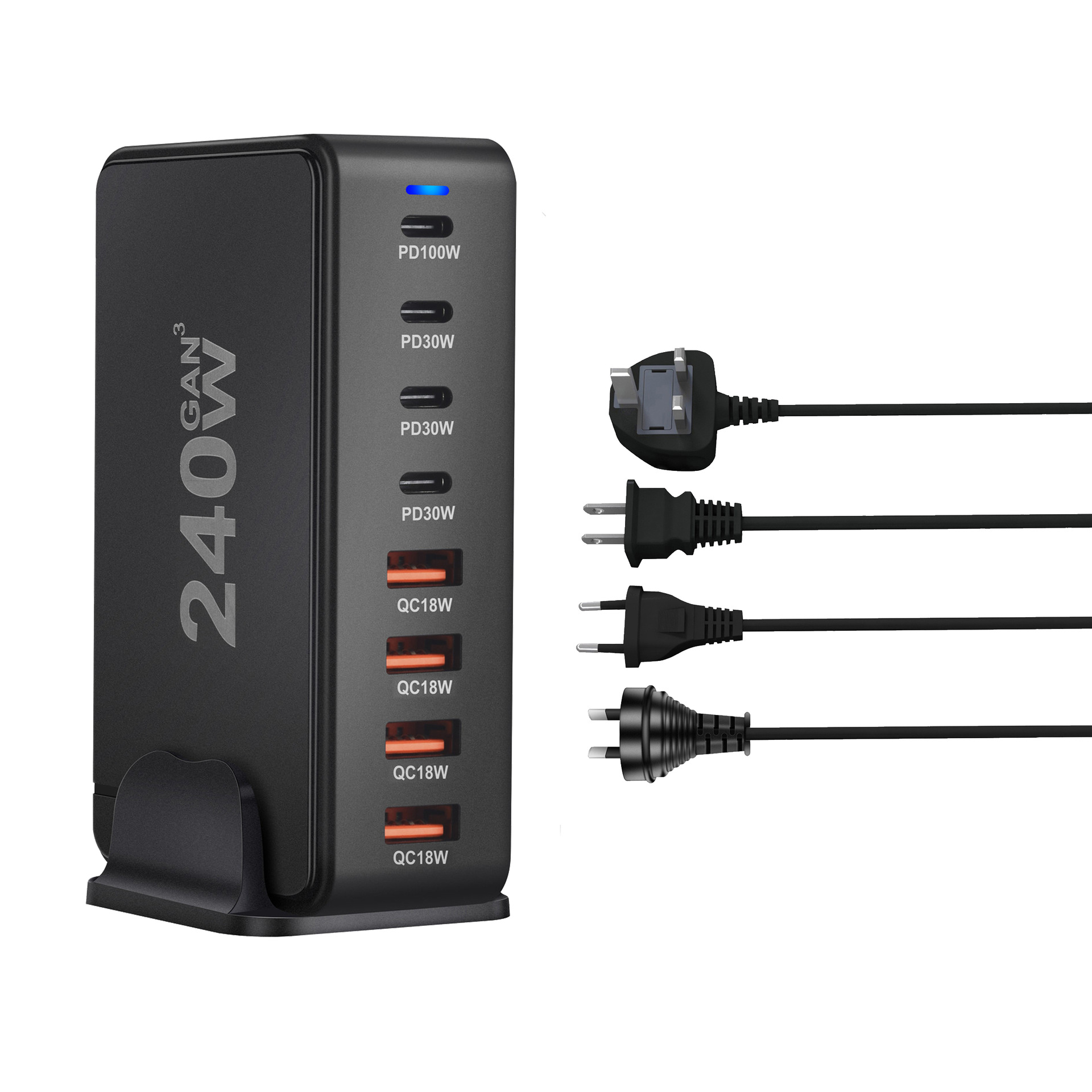 268W GaN PD Charger 240W Multi-Function 8-Port Desktop Adapter Laptop Computer Power Charger
