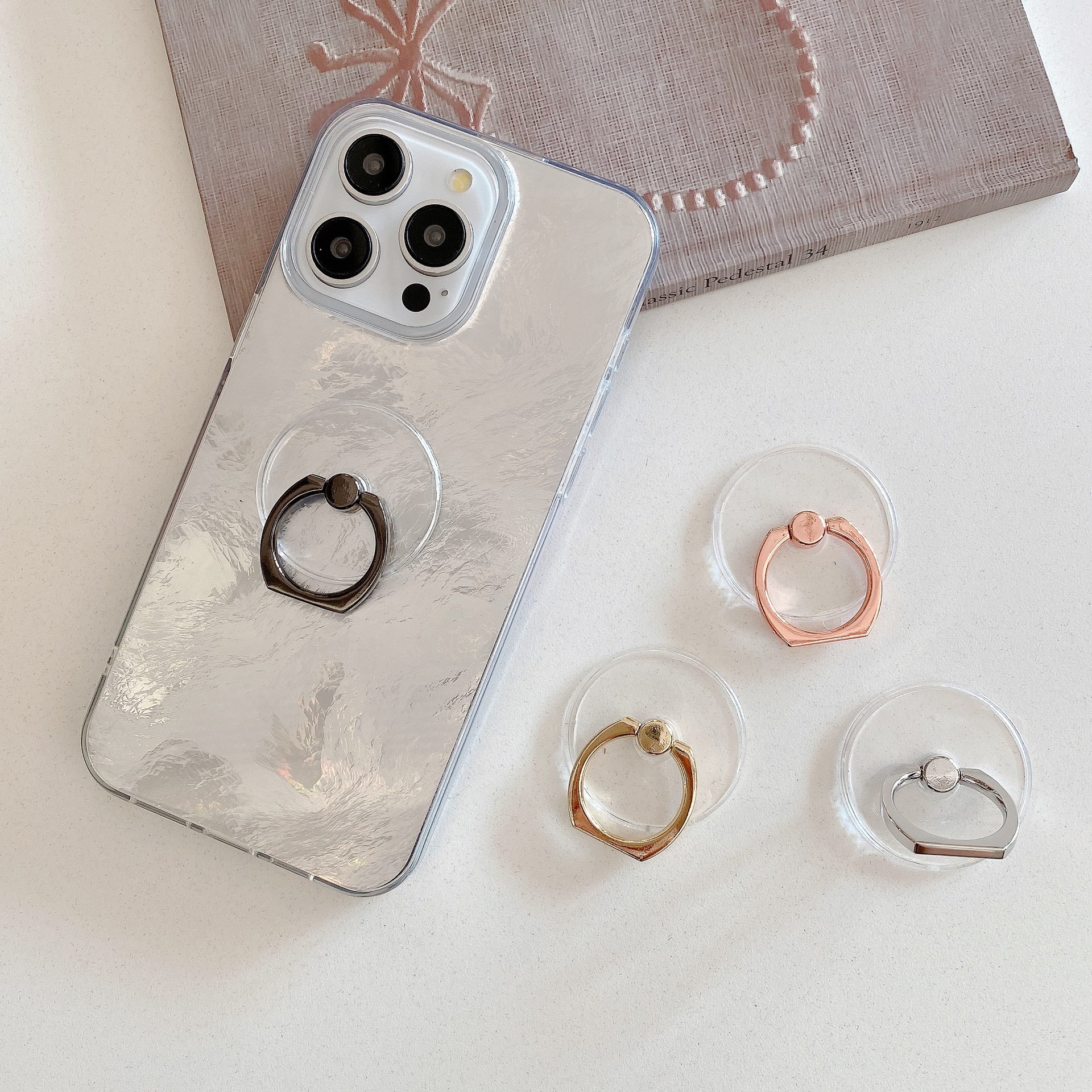 Electroplated crystal ring stand transparent acrylic round phone four-color lazy tablet