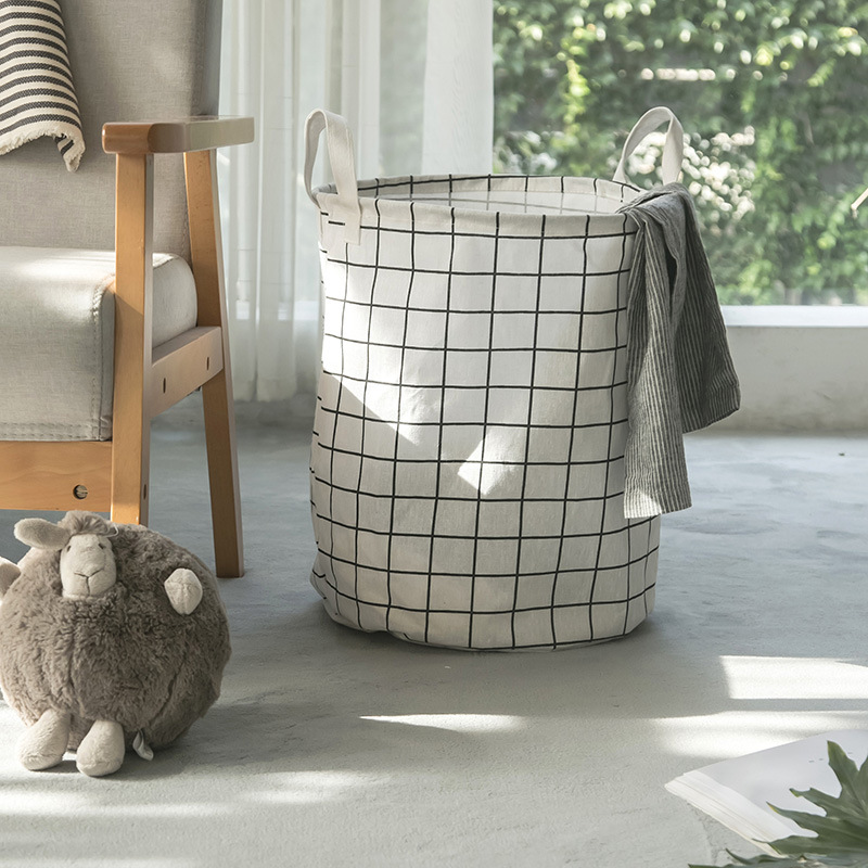 Simple Grid Storage Bucket, Foldable Laundry Basket, Fabric Storage Basket, Storage Box, Home Sundries Basket, Laundry Storage
