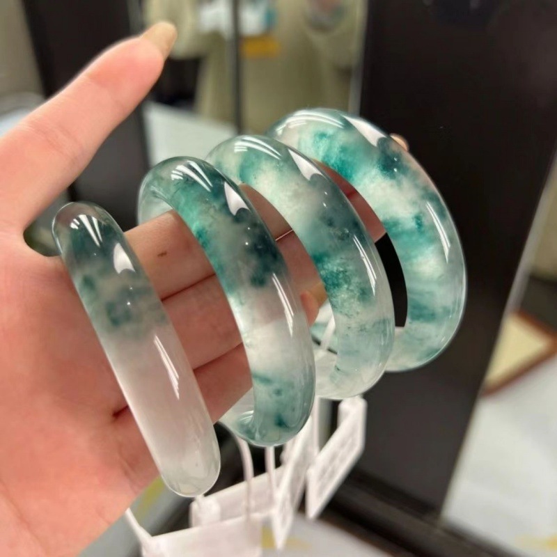 Ice Seed Splash Pattern Bracelet Jadeite Color Quartzite Jade Bracelet Imitation Single Dragon Jade Live Broadcast