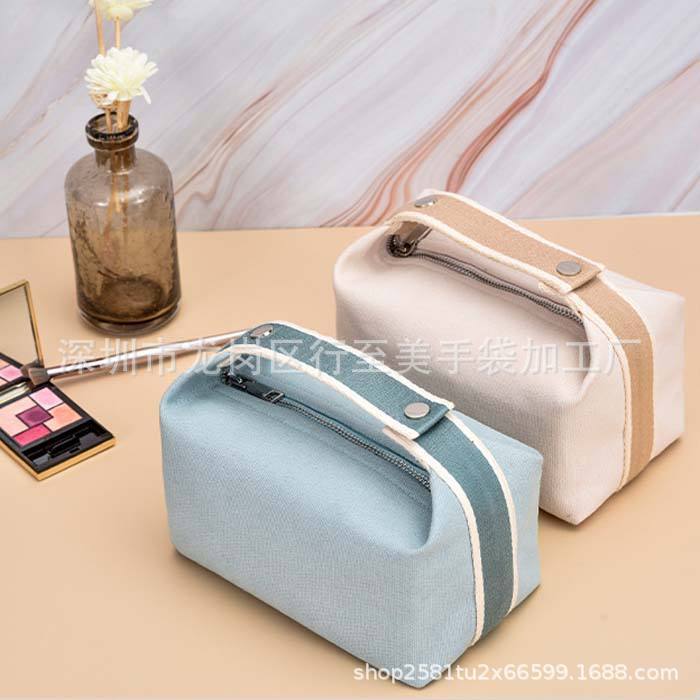Custom design logo printing plain color organizer zipper cotton canvas bag bathroom travel makeup bag