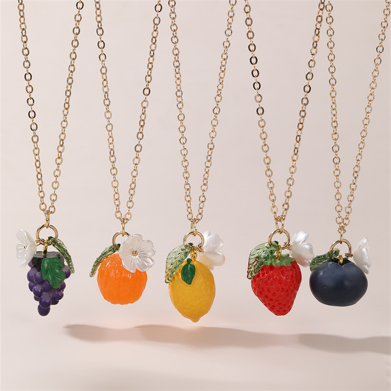 NZ3393 Fruit Pendant Women's Necklace New Lemon Green Leaf Women's Choker Accessory