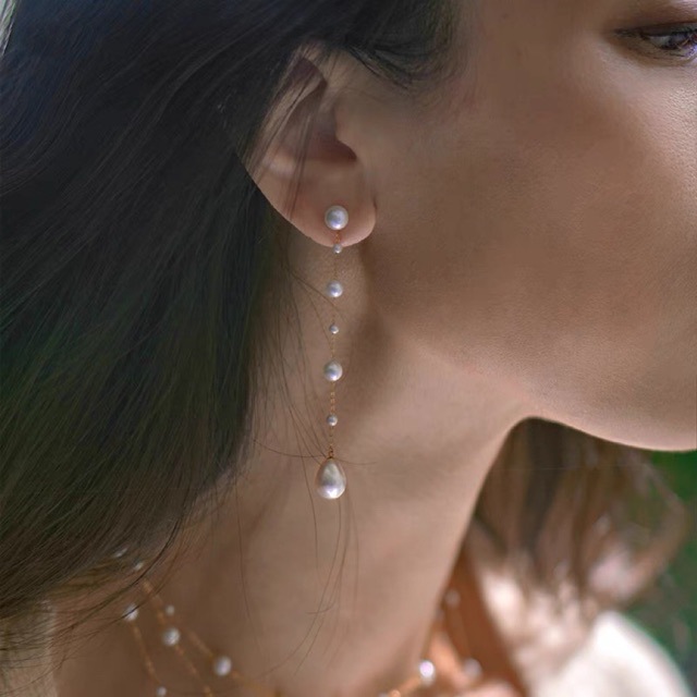New fairy earrings freshwater pearl studs starry sky ear thread s925 silver plated 18k gold earrings for girlfriend and bestie