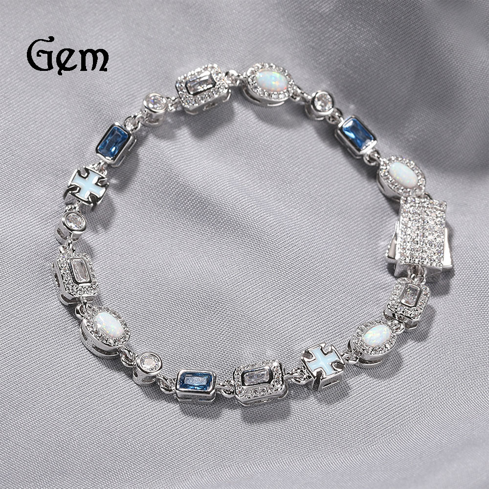 6mm Blue Gemstone Bracelet Sweater Chain Simple Hand Jewelry Opal Chain