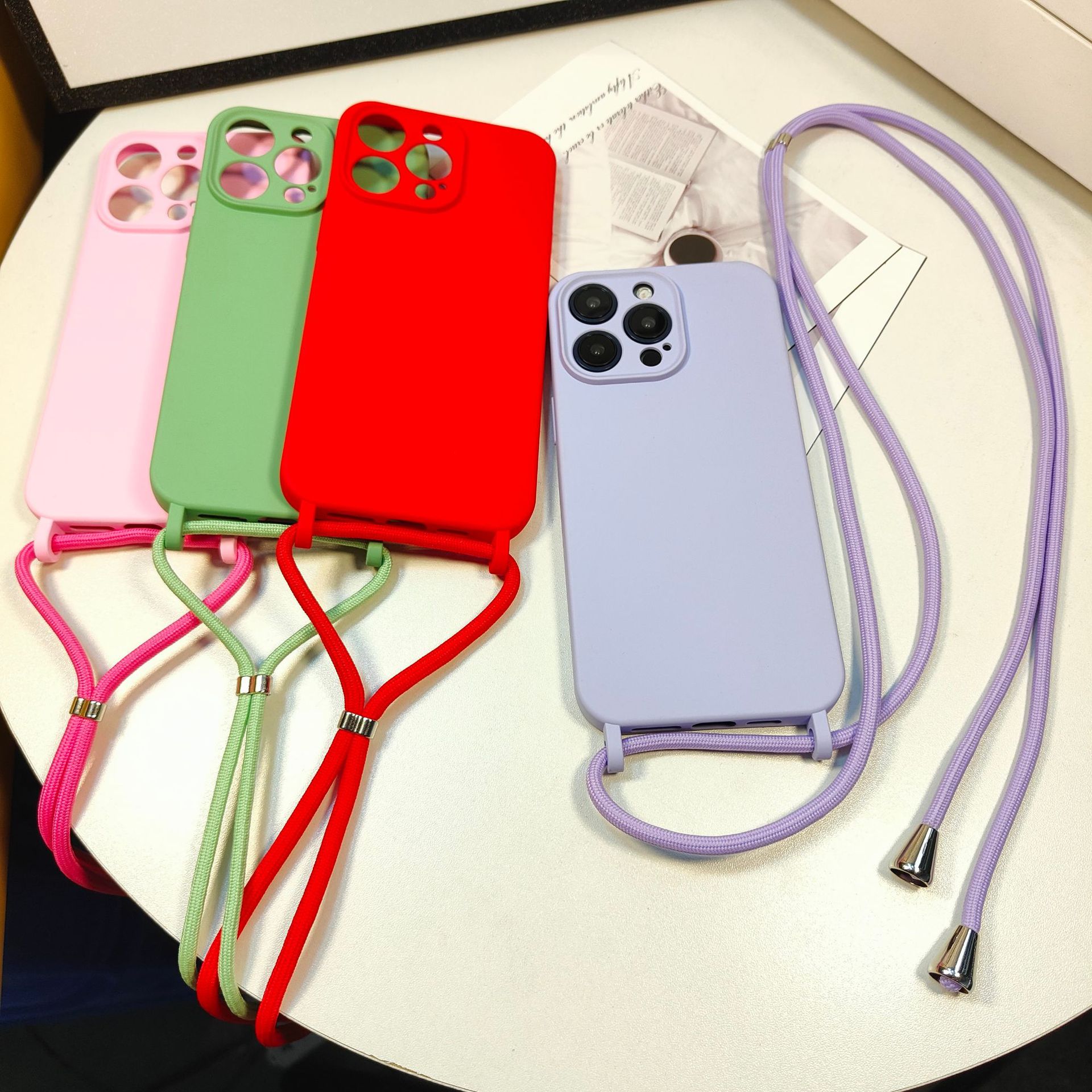 Liquid skin feel iPhone 16 phone case Apple 15 Pro Max adjustable diagonal lanyard 13/14 compatible